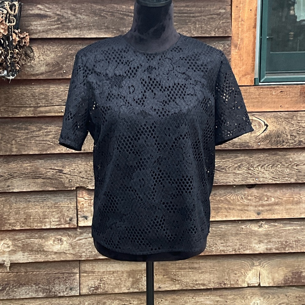Rag & Bone Black Eyelet Short Sleeve Top